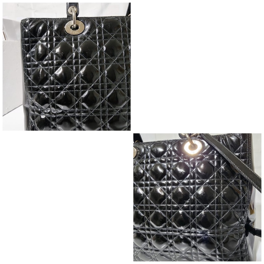 Authentic CHRISTIAN DIOR Patent Cannage Large Lady Dior Satchel Bag Black - Picture 5 of 11